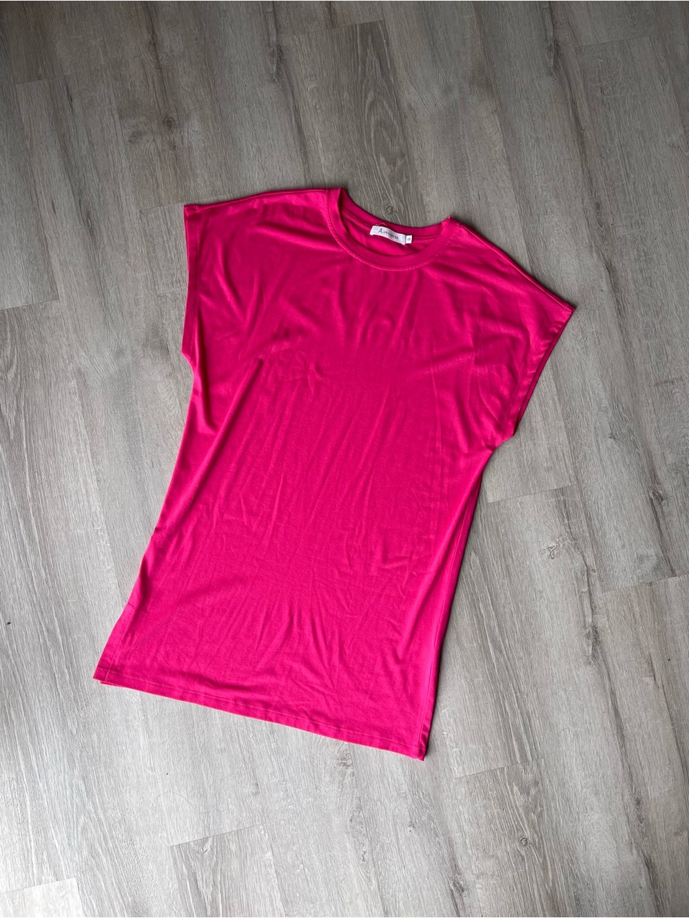 Bright Pink Mini Dress with Crewneck Cap Sleeves